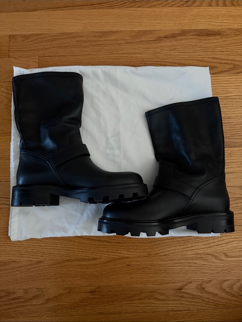 Jimmy Choo Black Leather Lug-Sole Combat Boots